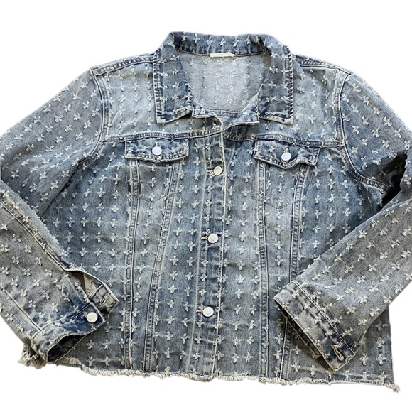 Tribal Jeans Distressed Denim Jacket - Blue Fog, Size XL - Picture 11 of 11